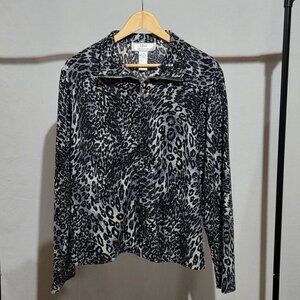 Lisa International jacket plus size grey black wild cat pattern stretchy leopard